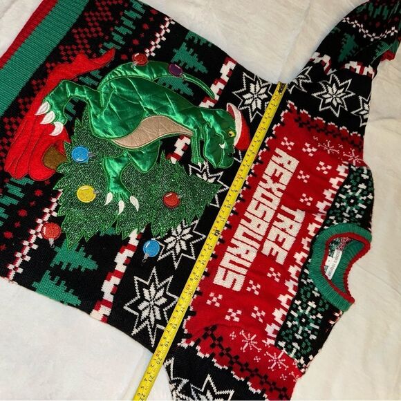 Celebrate Together Medium T-Rex Dinosaur Tree Ugly Christmas Sweater Unisex EUC - Picture 9 of 12